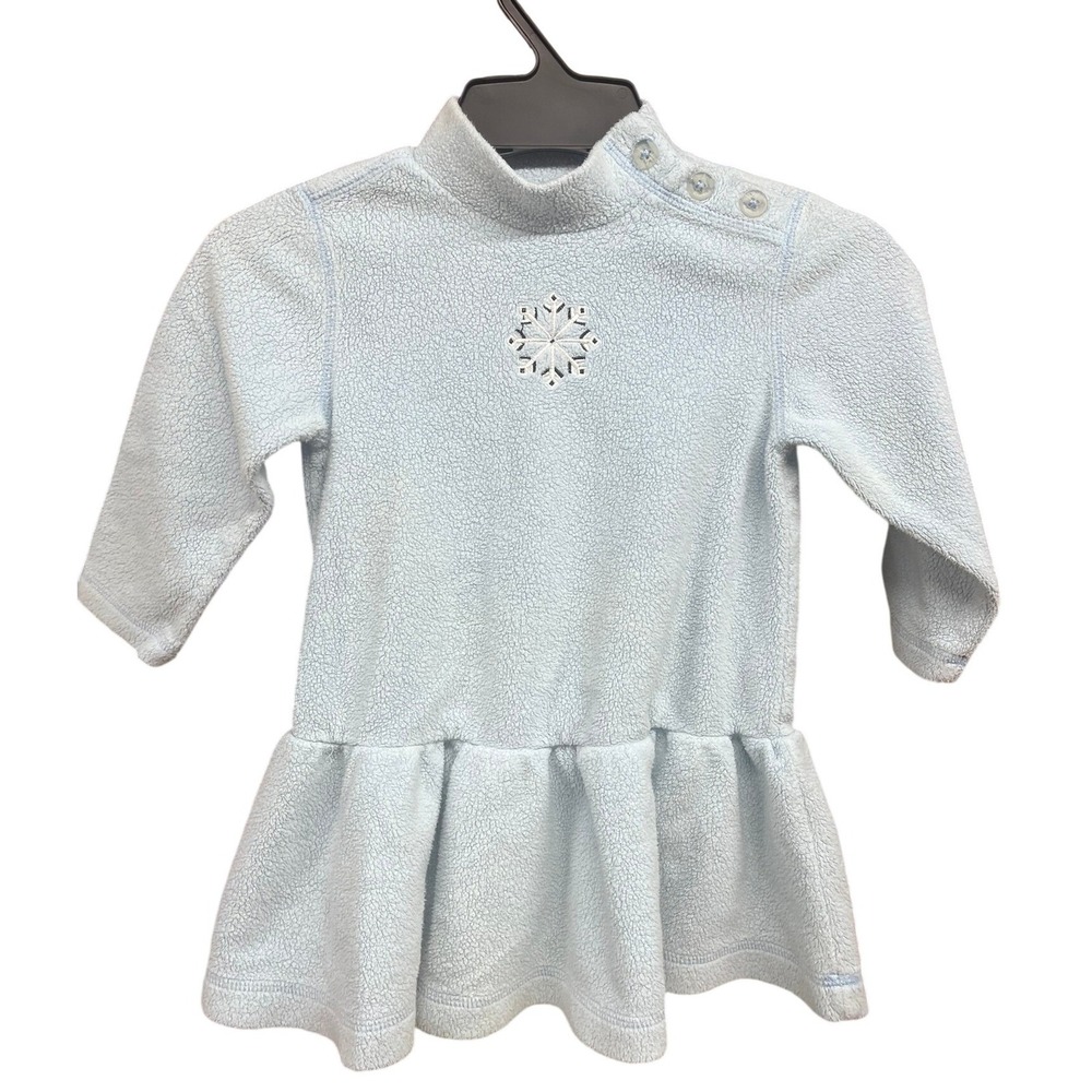 Hanna Andersson Girls Light Blue Sherpa Snowflake Fit and Flare Winter Dress